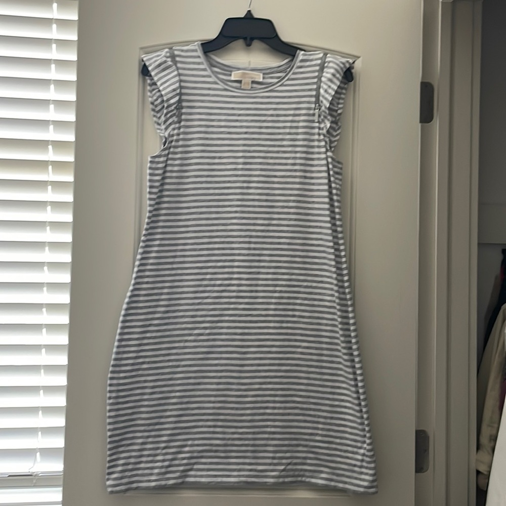 Michael Kors gray and whit striped women’s dress Size M